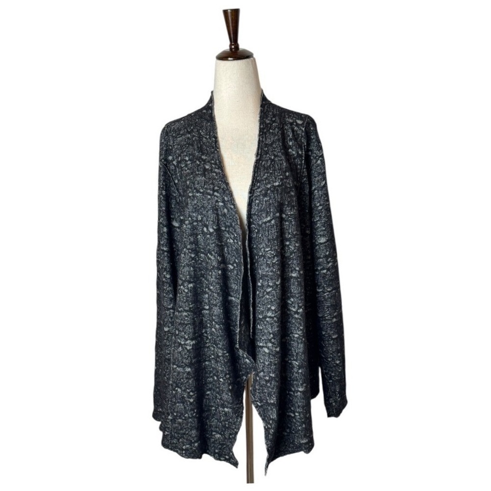 Eileen‎ Fisher Sweater Women 1X Black Gray Textured Knit Open Front Cardigan